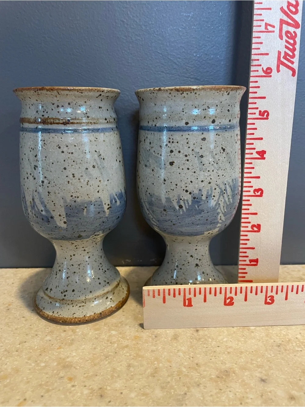 STUDIO ART POTTERY Set of 2 Goblet Chalice Cups Studio Art Pottery Handmade 8oz